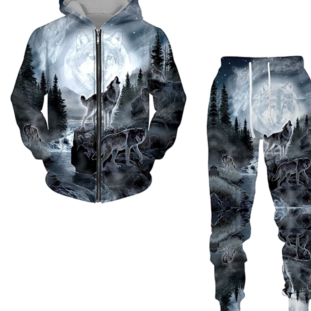 Cool Polyester forrest wolf sweat suit